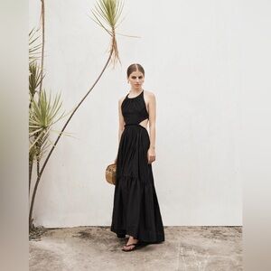 J.CREW HALTER MAXI DRESS, SIDE POCKETS, BLACK RUFFLES NWT Size Medium